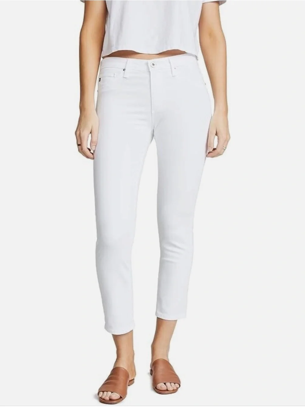 NWT AG Denim in White Luscious Stretch Sateen Prima Crop Cigarette Leg